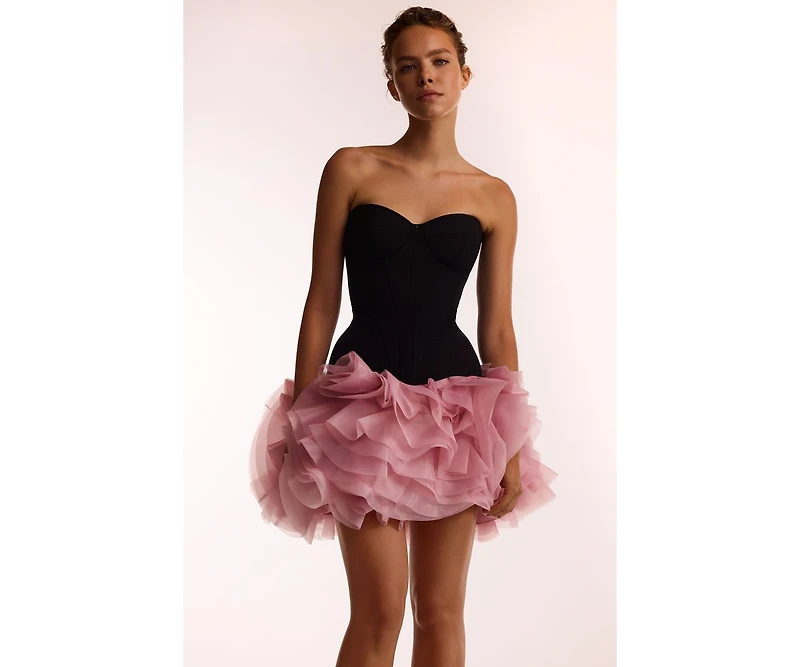 Milla Women's Danceable mini skirt with ruched flower appliques
