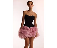Milla Women's Danceable mini skirt with ruched flower appliques