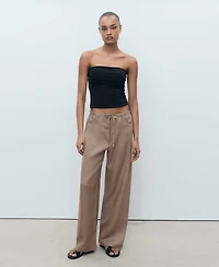 Mango Women's Wide Leg Linen Pants