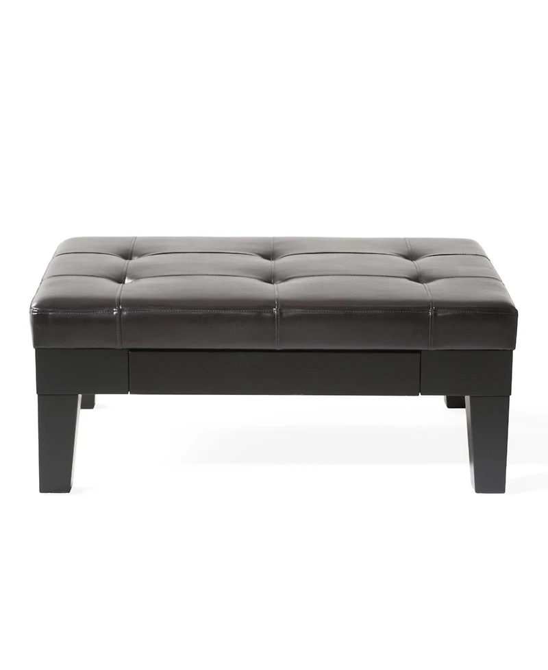 Streamdale Elegant Storage Ottoman Brown Leather, Slide-Out Drawer, Hardwood Legs
