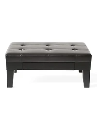 Streamdale Elegant Storage Ottoman Brown Leather, Slide-Out Drawer, Hardwood Legs