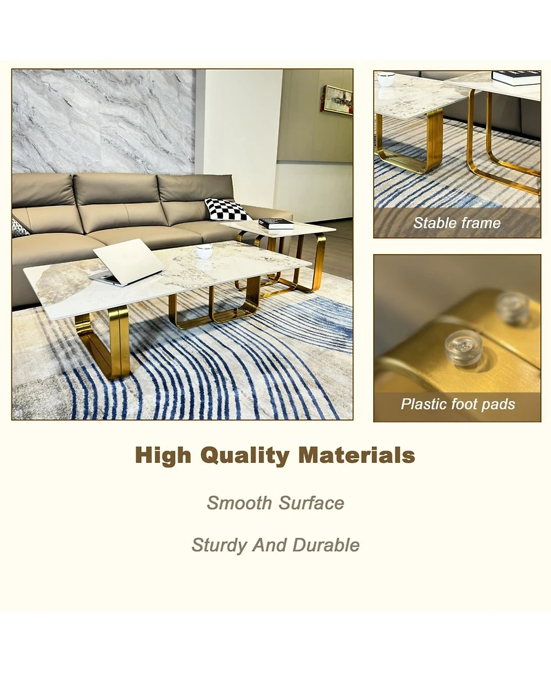 Streamdale Furniture Streamdale Rectangular End Table with Sintered Stone Top, Metal Frame for Living Room