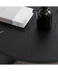 Streamdale Round Coffee Table Black Oak Wood Surface and Black Metel Feet