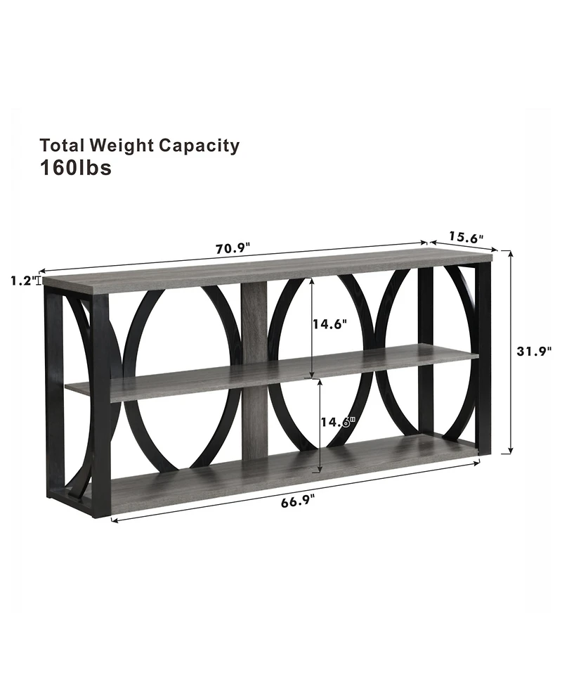 Streamdale Industrial Console Table, 70.87" Entryway Table with Storage, Black