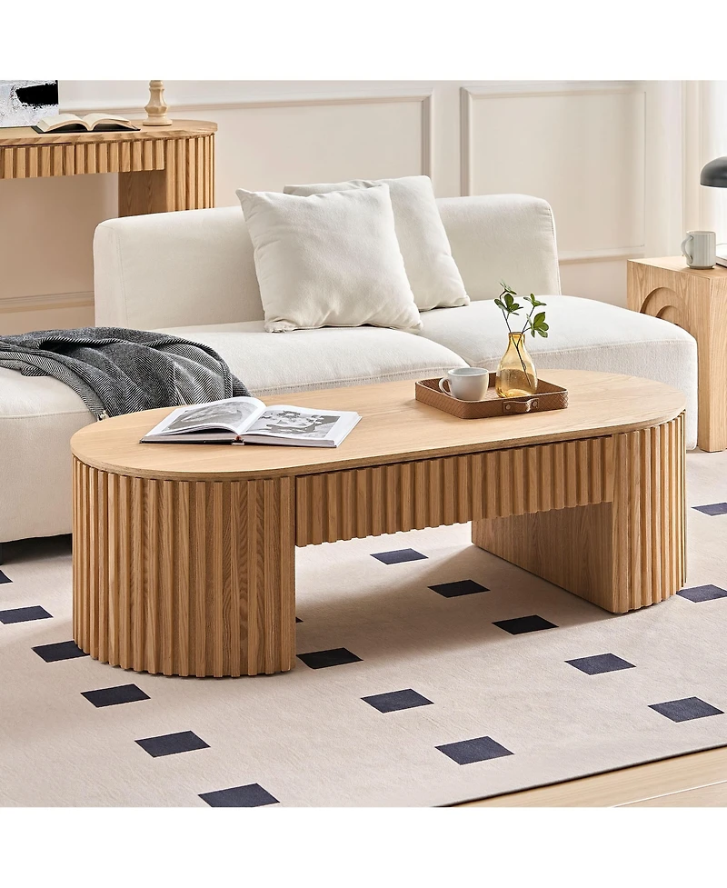 Streamdale 51" Oval Wood Coffee Table with Drawer, Mid-Century Modern Style