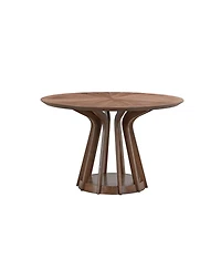 Streamdale Walnut Round Dining Table for 4, Modern Pedestal Table (47.24")