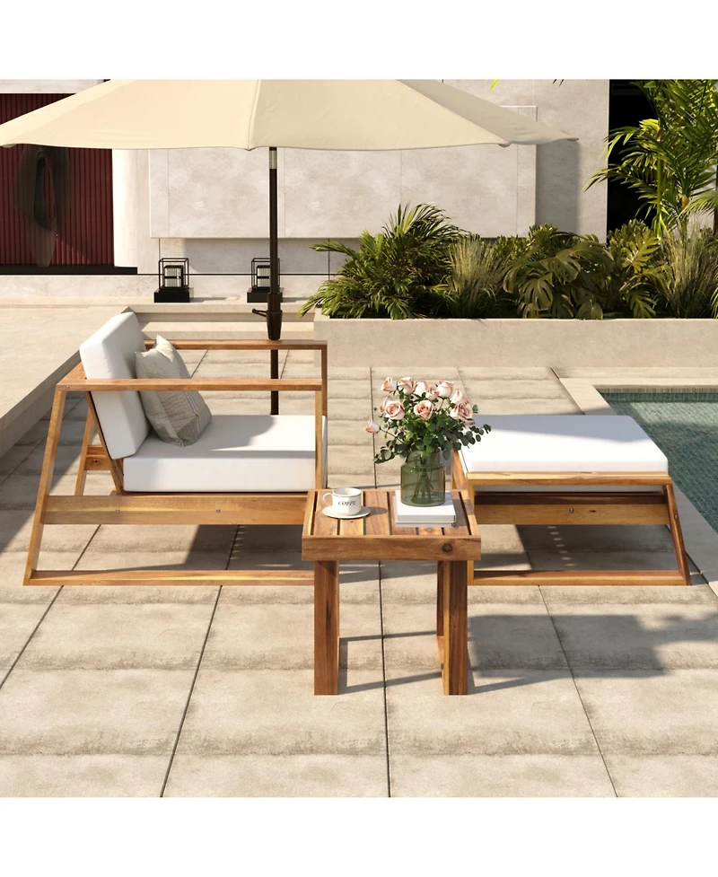 Streamdale Acacia Lounge Set, Chair & Ottoman