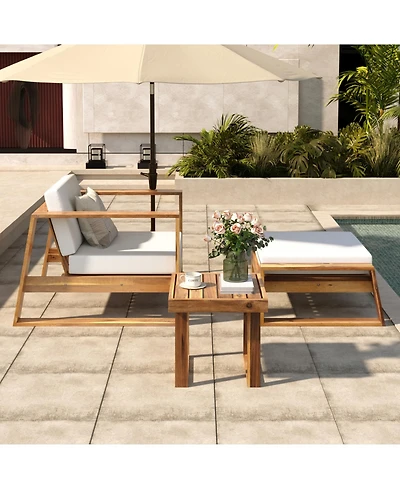 Streamdale Acacia Lounge Set, Chair & Ottoman