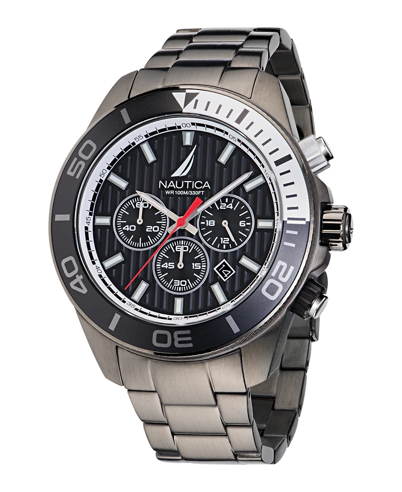 Nautica Men's Chronograph Silver-Tone Stainless Steel Watch, 48mm