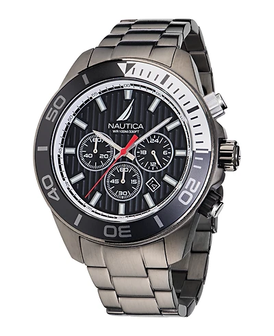 Nautica Men's Chronograph Silver-Tone Stainless Steel Watch, 48mm