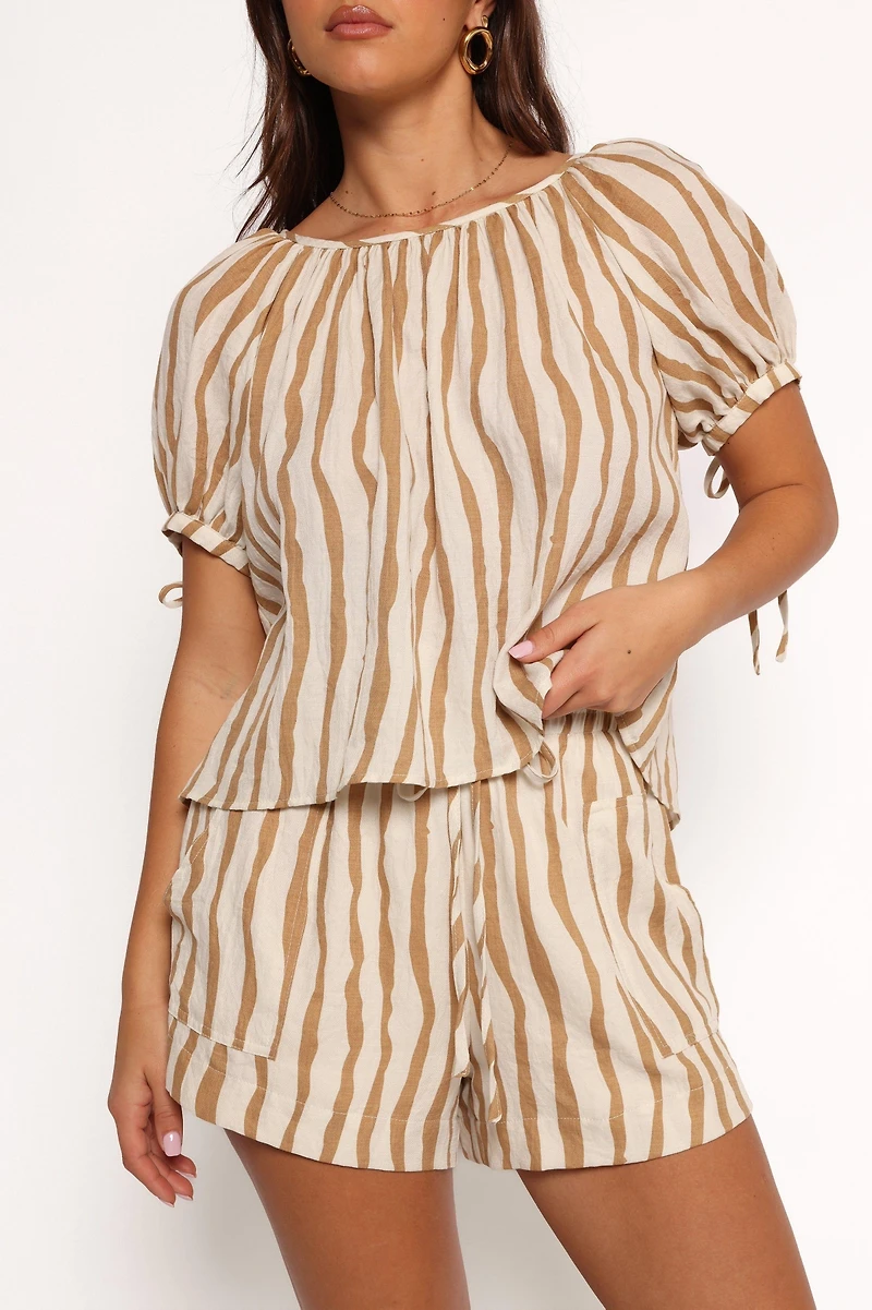 Petal and Pup Women's Maggie Two Piece Set - White Tan Stripe