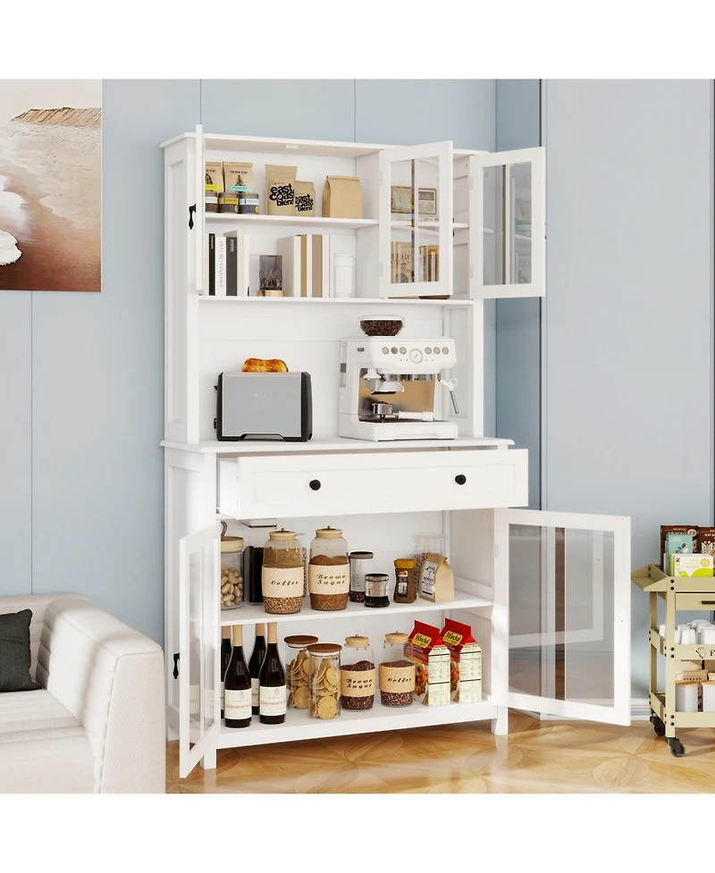 Streamdale 71" Pantry Cabinet w/ Microwave Counter, Adjustable Shelves - White