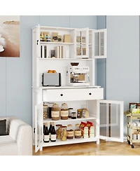 Streamdale 71" Pantry Cabinet w/ Microwave Counter, Adjustable Shelves - White