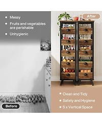 Tribesigns Wood Fruit and Vegetable Storage Rack Set of 2, 5-Tier Narrow Snack Stand Kitchen Stand Fruit Basket, Pull-Out Utility Organizer for Kitche