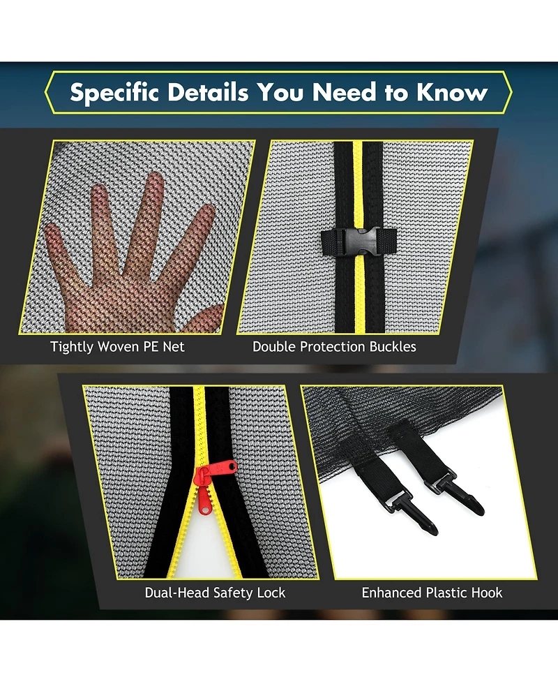 Trampoline Replacement Protection Enclosure Net with Zipper