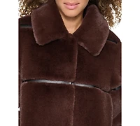 Karl Lagerfeld Paris Womens Faux-Leather Trim Faux-Fur Coat