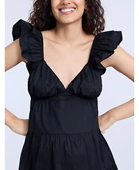 Motherhood Maternity V Neck Flutter Sleeve Tiered Mini Dress