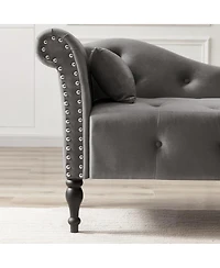 60 Inch Velvet Tufted Chaise Lounge with Nailhead Trim Solid Wood Legs and Pillow for Living Room Bedroom Reading or Relaxing-The Pop Home