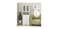 64.5 Inches Tall Bathroom Storage Cabinet with Frost Glass Doors and Shelves