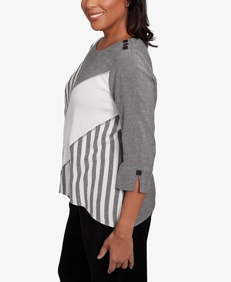 Alfred Dunner Petite Santa Barbara Diagonal Spliced Stripe Top