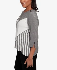 Alfred Dunner Petite Santa Barbara Diagonal Spliced Stripe Top