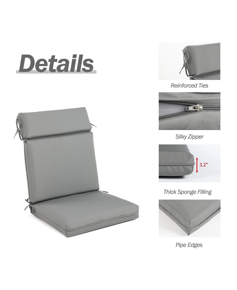 Aoodor 4Pcs Outdoor Cartridge High Back Dining Chair Cushion Set, Fade and Water Resistant Polyester Fabric Cover with Ties Zipper