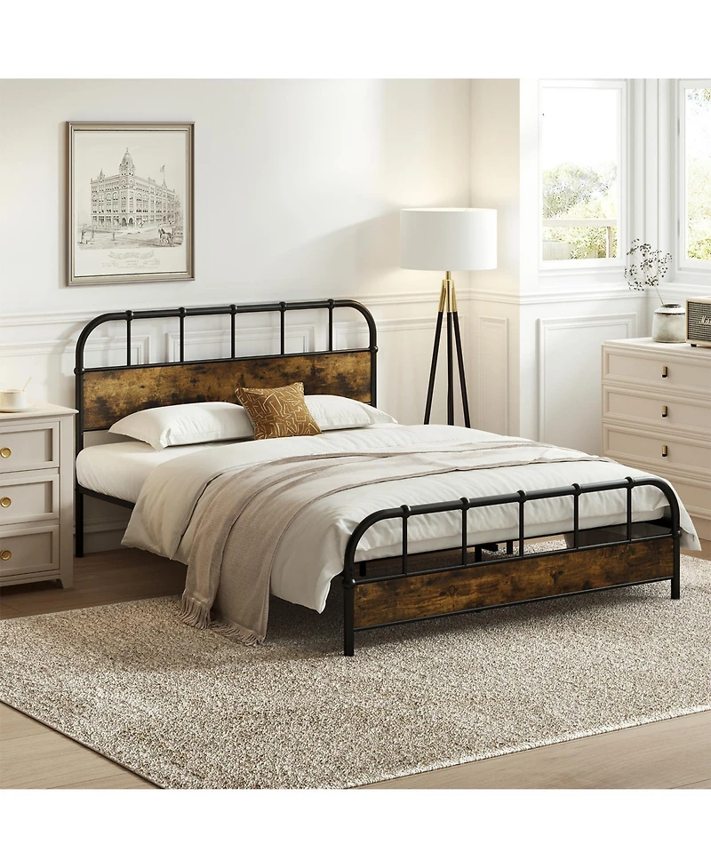 Gymax Queen Size Bed Frame Industrial Platform Bed Frame w/ Under Bed Storage