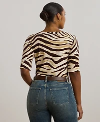 Lauren Ralph Plus Zebra-Print Stretch Cotton Boatneck Tee