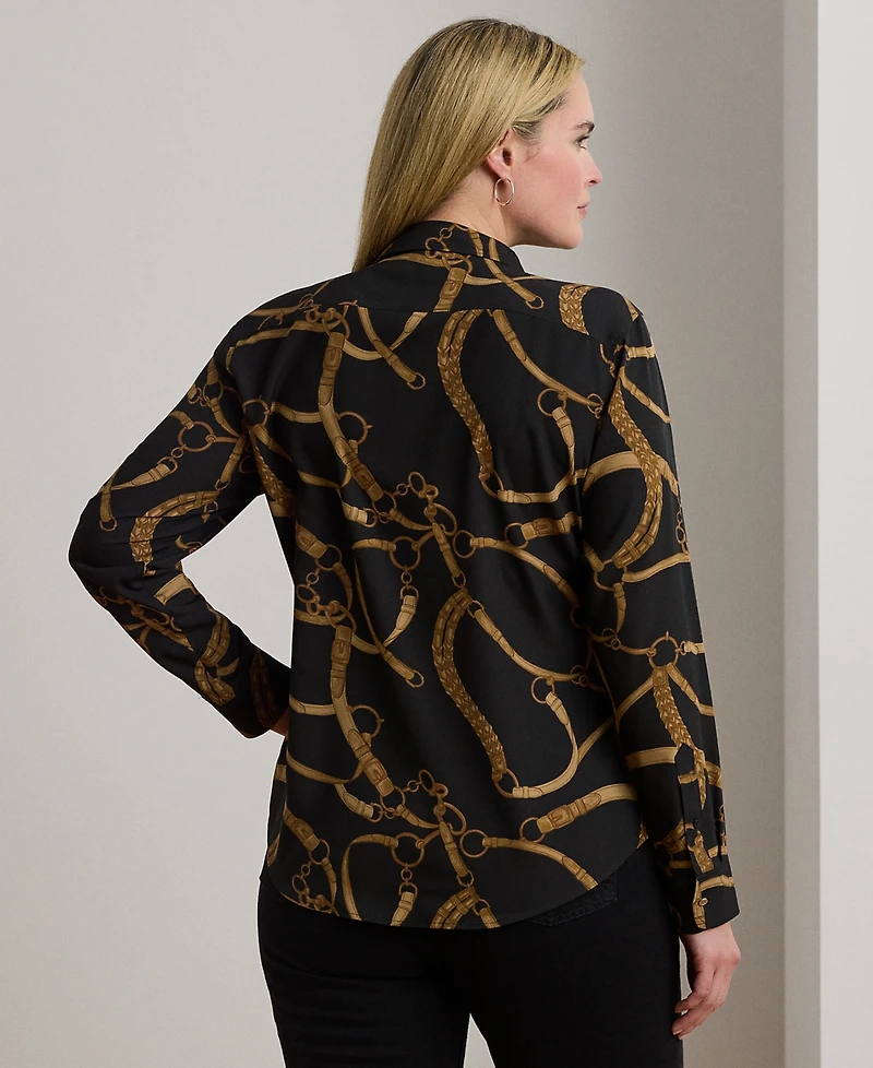 Lauren Ralph Plus Classic-Fit Belting-Print Crepe Shirt