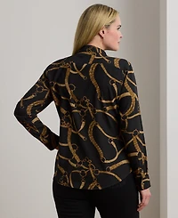 Lauren Ralph Plus Classic-Fit Belting-Print Crepe Shirt