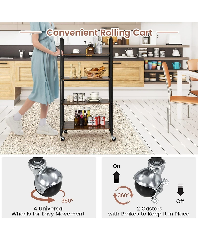 Folding Kitchen Utility Serving Island Cart with Storage Shelves