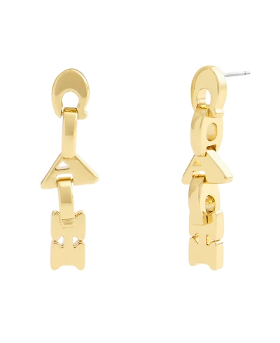Coach Gold Jumbled Signature Logo Link Linear Earrings