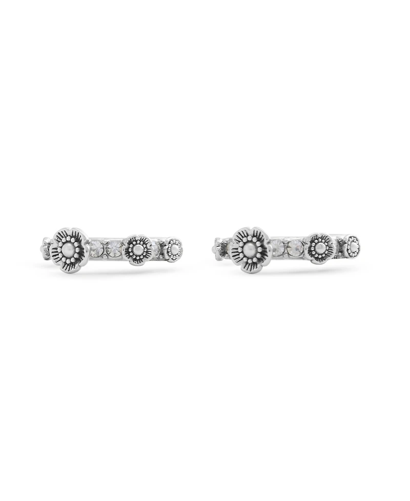 Coach Faux Cultivated Pearl Signature Tea Rose Huggie Earrings