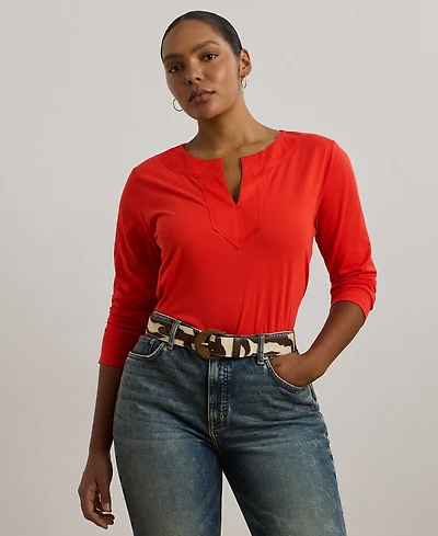 Lauren Ralph Plus Cotton Jersey Three-Quarter-Sleeve Tunic
