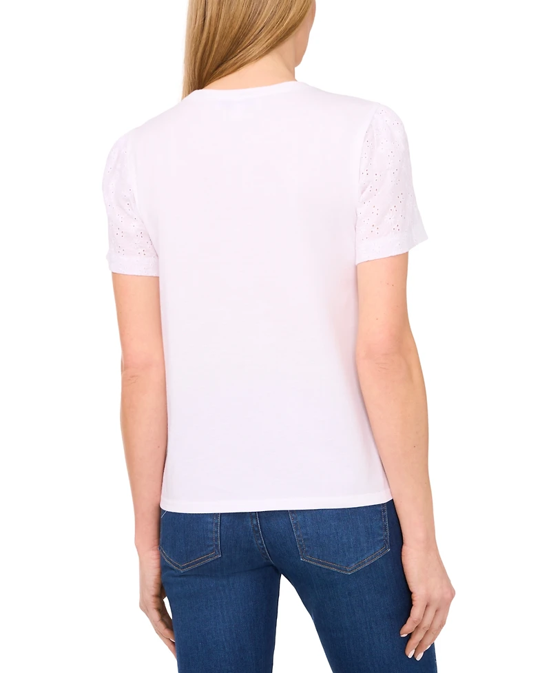 CeCe Women's Cotton Eyelet-Sleeve Patch-Pocket T-Shirt