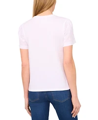 CeCe Women's Cotton Eyelet-Sleeve Patch-Pocket T-Shirt