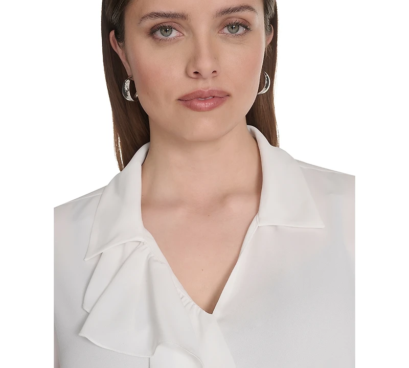 Calvin Klein Plus Georgette Long-Sleeve Ruffle-Front Blouse
