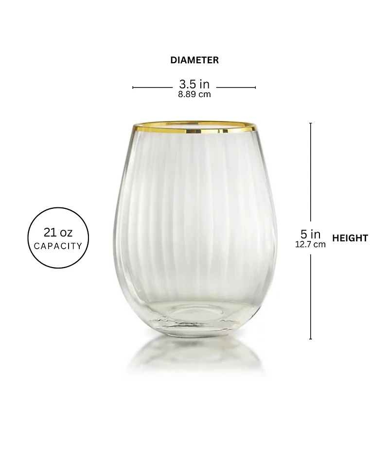 Rocher Stemless Wine Glasses, Set of 4, 21 Oz