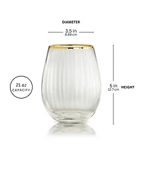 Rocher Stemless Wine Glasses, Set of 4, 21 Oz