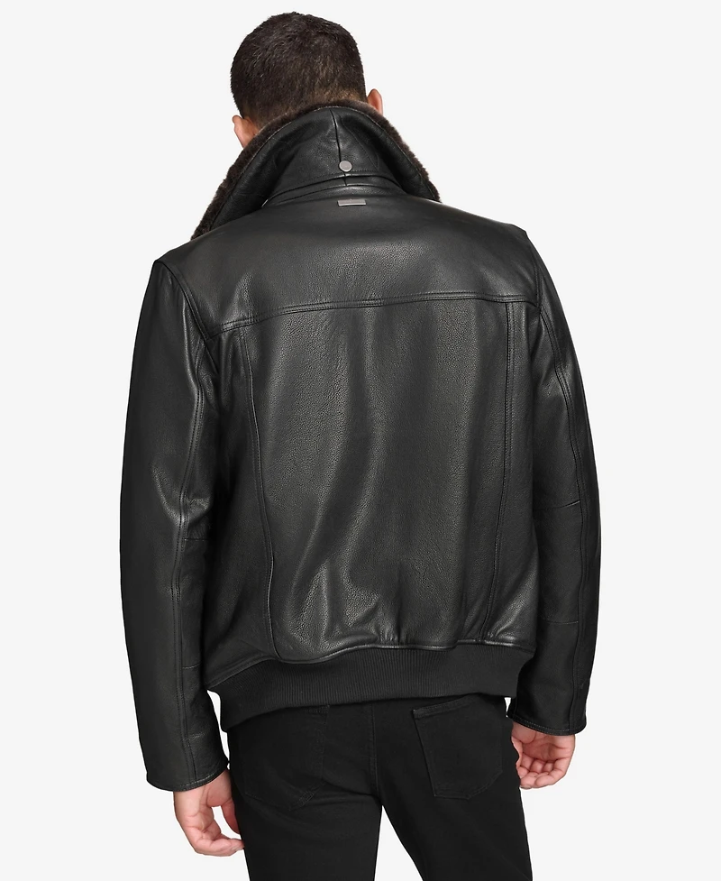 Andrew Marc Black Label Men's Hedland Leather Jacket with Shearling Collar
