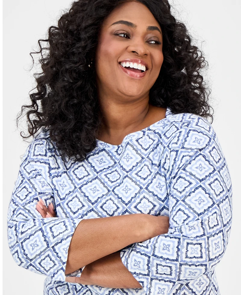 Style & Co Plus Printed 3/4-Sleeve Knit Top, Exclusively at Macy's
