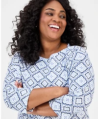 Style & Co Plus Printed 3/4-Sleeve Knit Top, Exclusively at Macy's