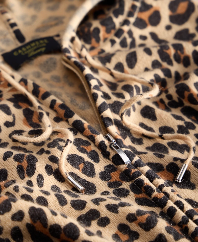 Charter Club Women's 100% Cashmere Leopard-Print Full-Zip Hoodie, Macy's Exclusive