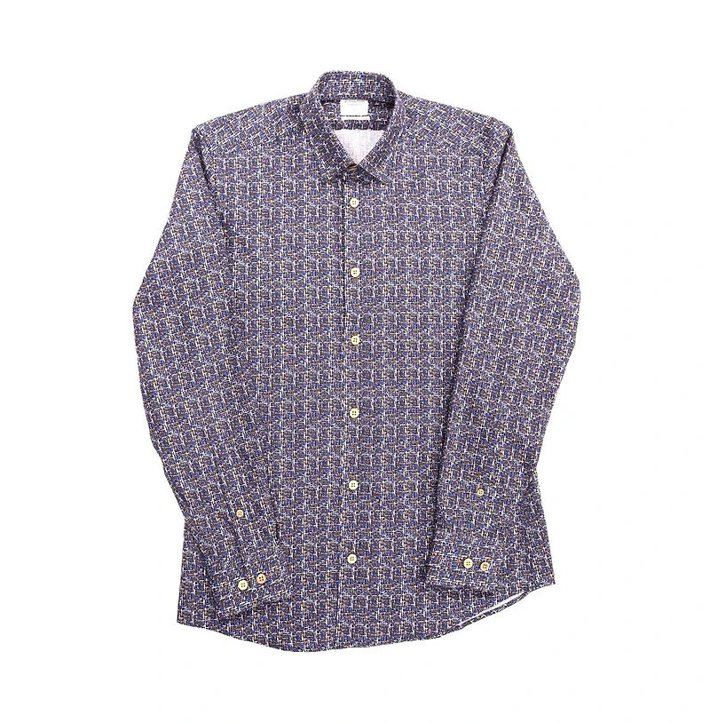 Luchiano Visconti Men's Multi line Leo king Cotton Long Sleeve Shirt