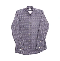 Luchiano Visconti Men's Multi line Leo king Cotton Long Sleeve Shirt