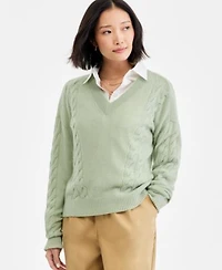 Charter Club Womens 100 Cashmere Placed Cable Knit V Neck Sweater Pxs 3x Macys Exclusive