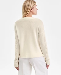 Charter Club Women's 100% Cashmere Placed Cable-Knit V-Neck Sweater, Macy's Exclusive