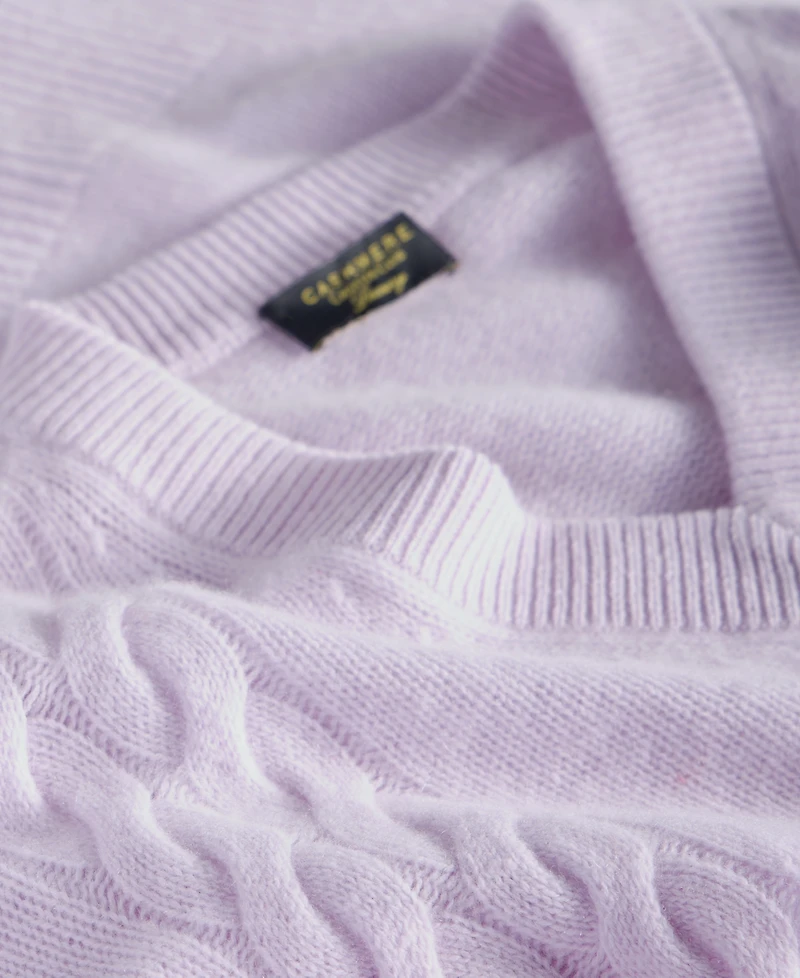 Charter Club Women's 100% Cashmere Placed Cable-Knit V-Neck Sweater, Macy's Exclusive