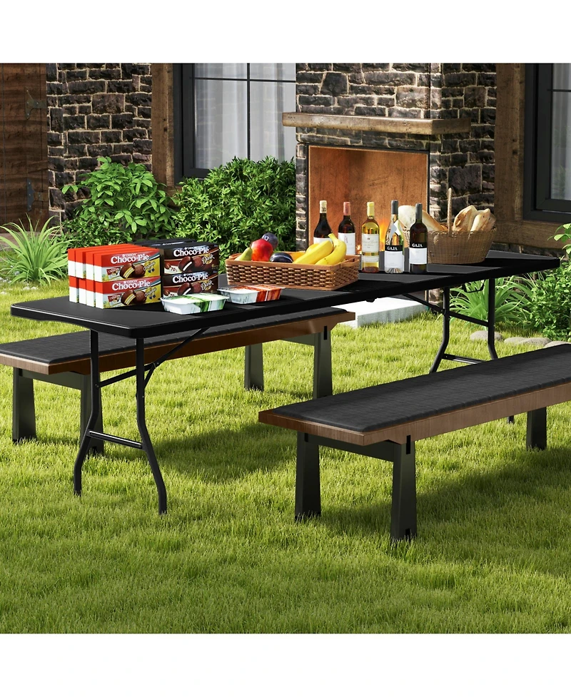 8 ft Portable Folding Table 350 Lbs Fold-in-Half Table with Hdpe Tabletop