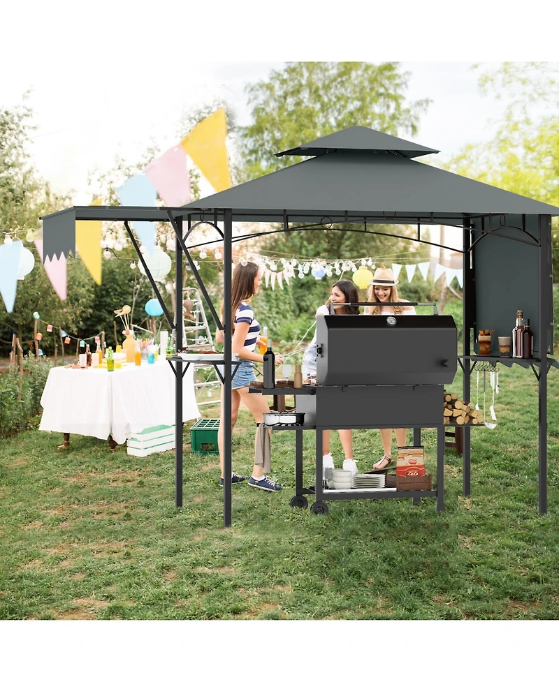 13 x 5 Feet Grill Gazebo with Dual Side Awnings and 2 Shelves Adjustable Shadow